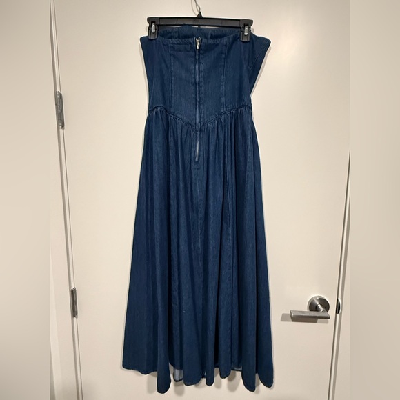 ZARA TRF STRAPLESS DENIM DROP WAIST MIDI DRESS - Picture 7 of 7